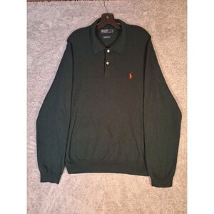 Vintage Polo Ralph Lauren Mens Merino Wool Polo Sweater Green XL Long Sleeve